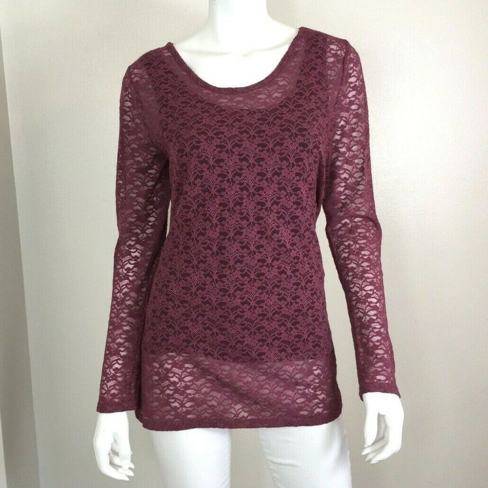 Soft Surroundings Lace Sheer Maroon Top Blouse
